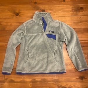 Patagonia Re-Tool Snap Fleece Grey and Blue with Snap Closure